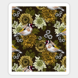 Goldfinch and chrysanthemum flowers Sticker